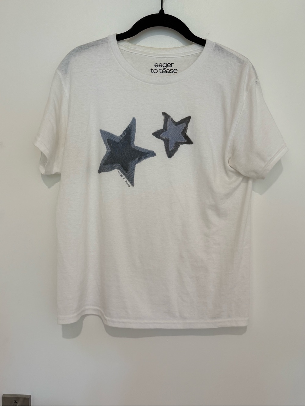 Eager to Tease Kids White Tee with Blue Star Motif